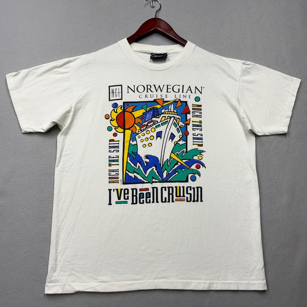 Chapman Graphics T Shirt Mens L White Norwegian Cruise Line 1993 Vintage 90s Tee